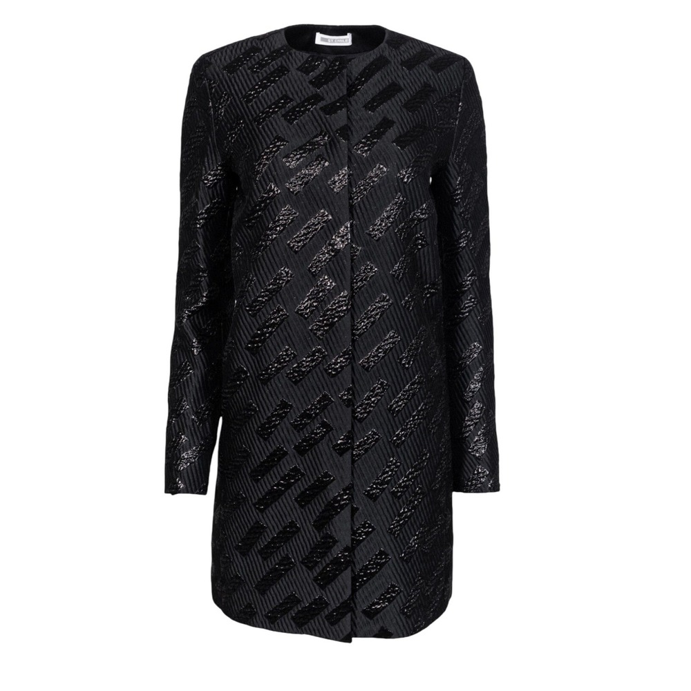 St. Emile Black Metallic Print Textured Long Line‎ Jacket sz 4